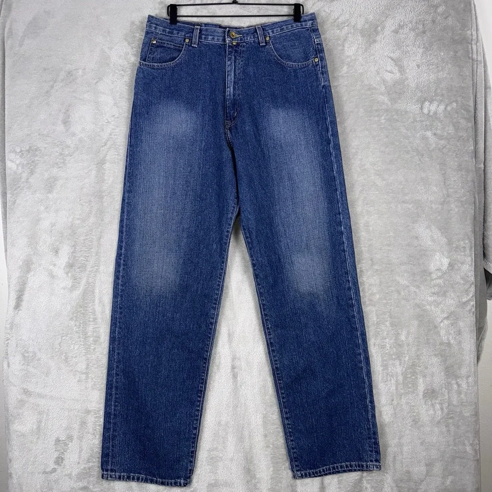Nautica Jeans Co Mens 36x34 Blue Dark Wash Cotton Relaxed Baggy Denim - Picture 1 of 16